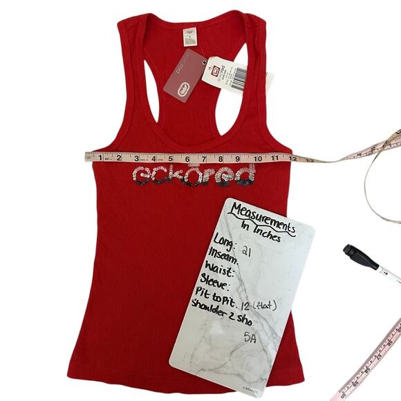 Ecko Red Y2K Ribbed Beater Sequence Tank Top Size Small Red Cotton - Picture 3 of 14